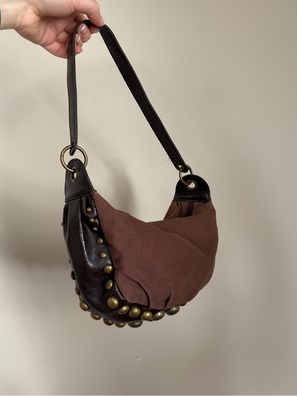 Y2K Bluenotes studded brown mini slouchy shoulder bag